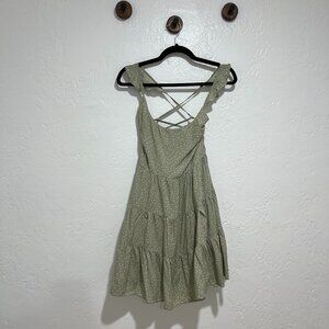 Selfie Leslie Fluted Hem Lack Up Back Olive Dress - Medium